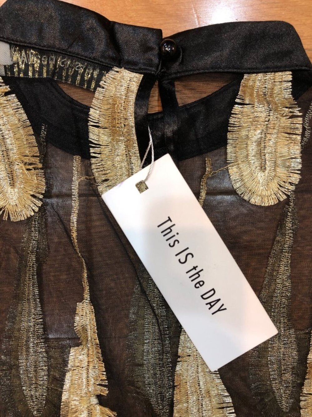 NWT This IS the Day Black Sheer Blouse Gold Embellishments Gothic Romance Size S - Picture 10 of 11
